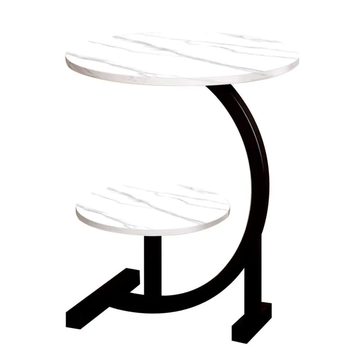 Round Coffee Table, 2 Tier Marble Texture End Table C Shape Sofa Side Table
