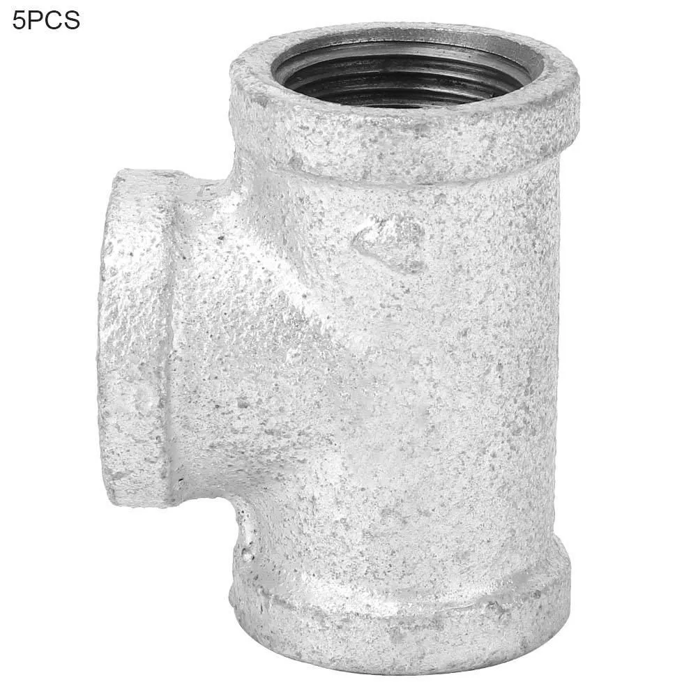 5pcs 3/4in Galvanized Iron 3-Way Tee Pipe Fittings