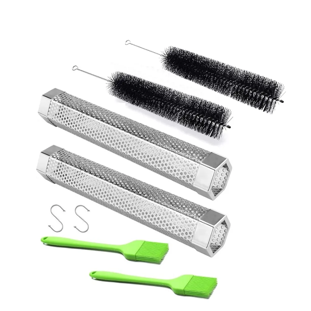 Arfast BBQ Smoker Tube Kit with Cleaning Brushes & Basting Brushes - 2 Pack