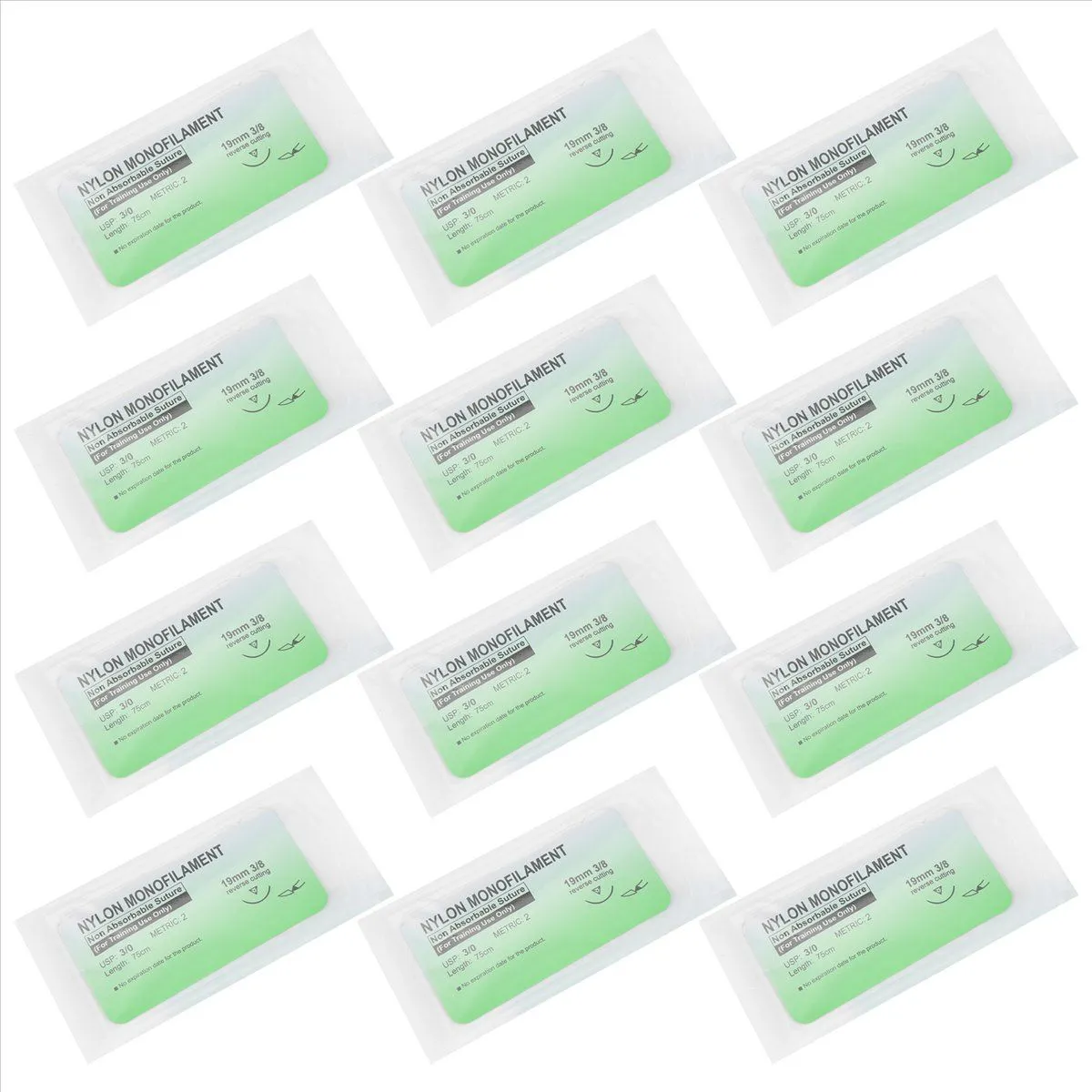 12 Pieces/Set Needle Suture Nylon Monofilament Thread Suture Practice Kit 3/0