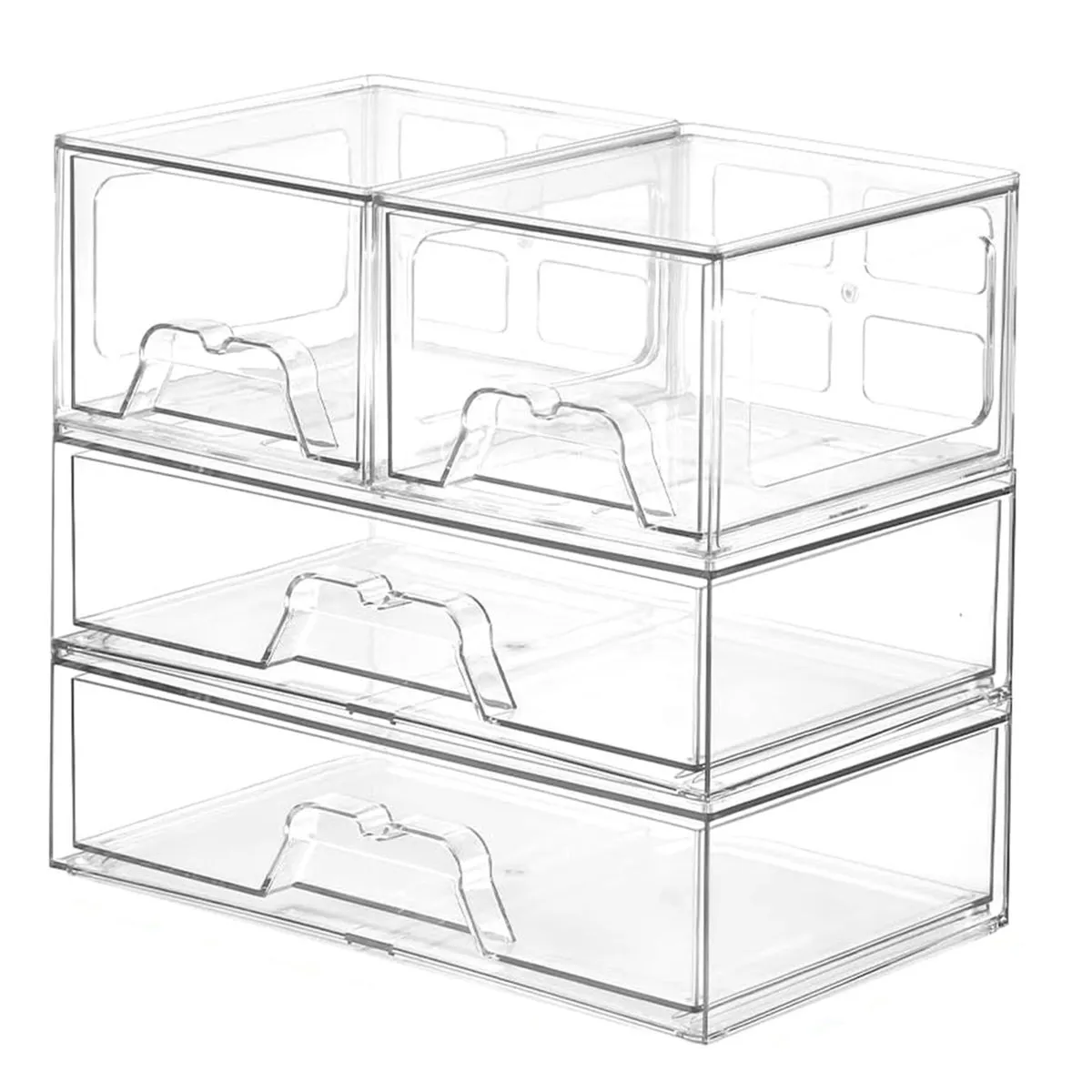 Clear Stackable Storage Drawer Bins Stackable Multipurpose Organizer-4 Pack