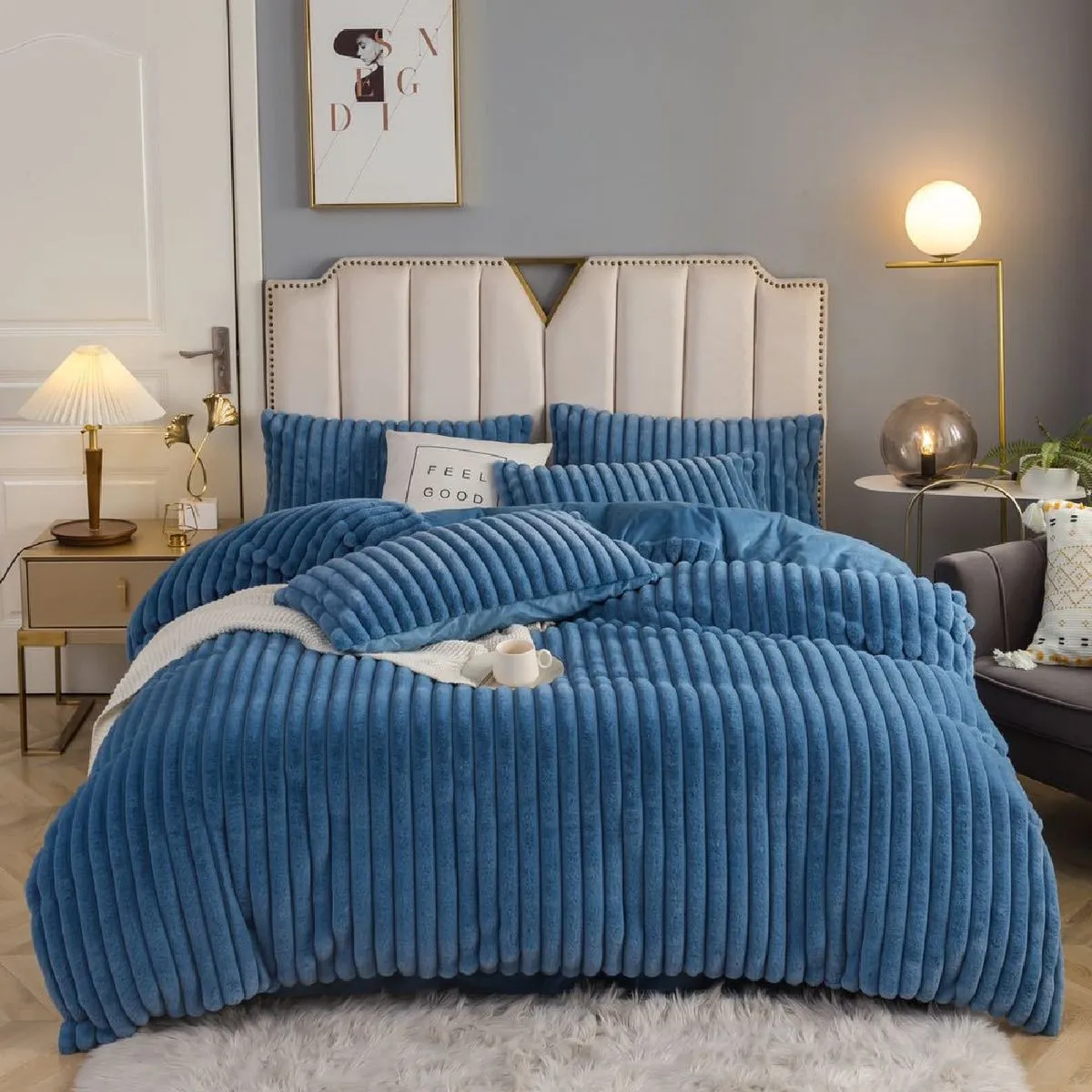 The Hub - Winter Super Warm Plush - 5 Piece Bed Cover - Quilt - 200 x 230cm - Blue