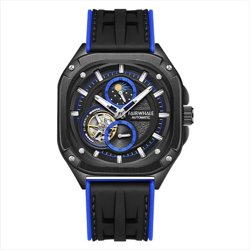 Mark Huafei Watch Men's Mechanical Retro Multi functional Tourbillon - Black