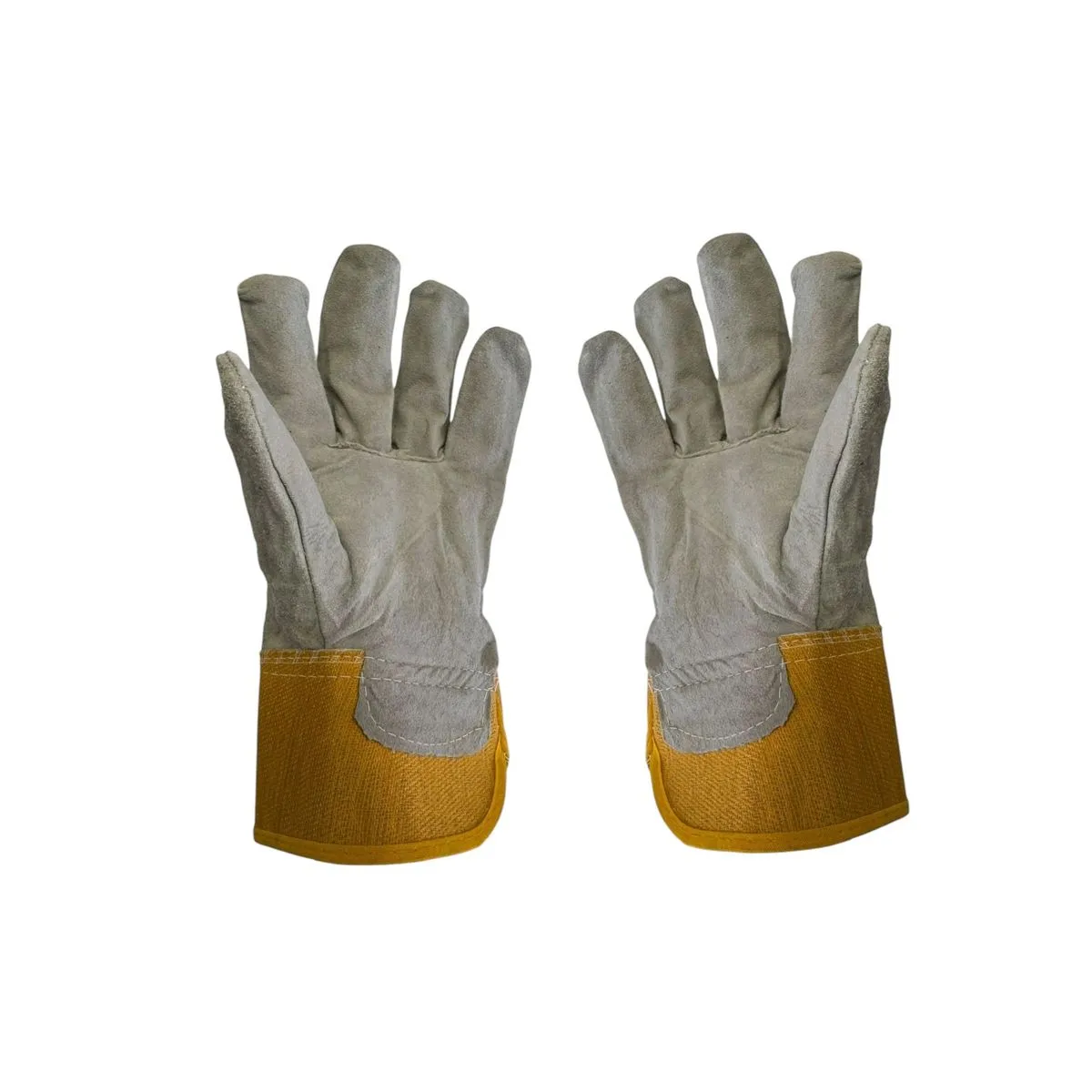 High-Quality Yellow Nylon and Grey Leather Protection Work Gloves