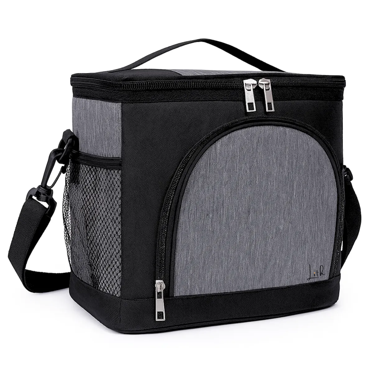 Lith 12L Large Square Insulated Lunch Bag - Oxford Fabric - Black