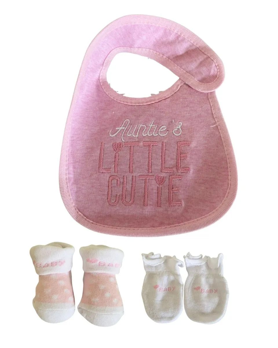 Baby Girl Bib - Mittens -Gloves - Cutie