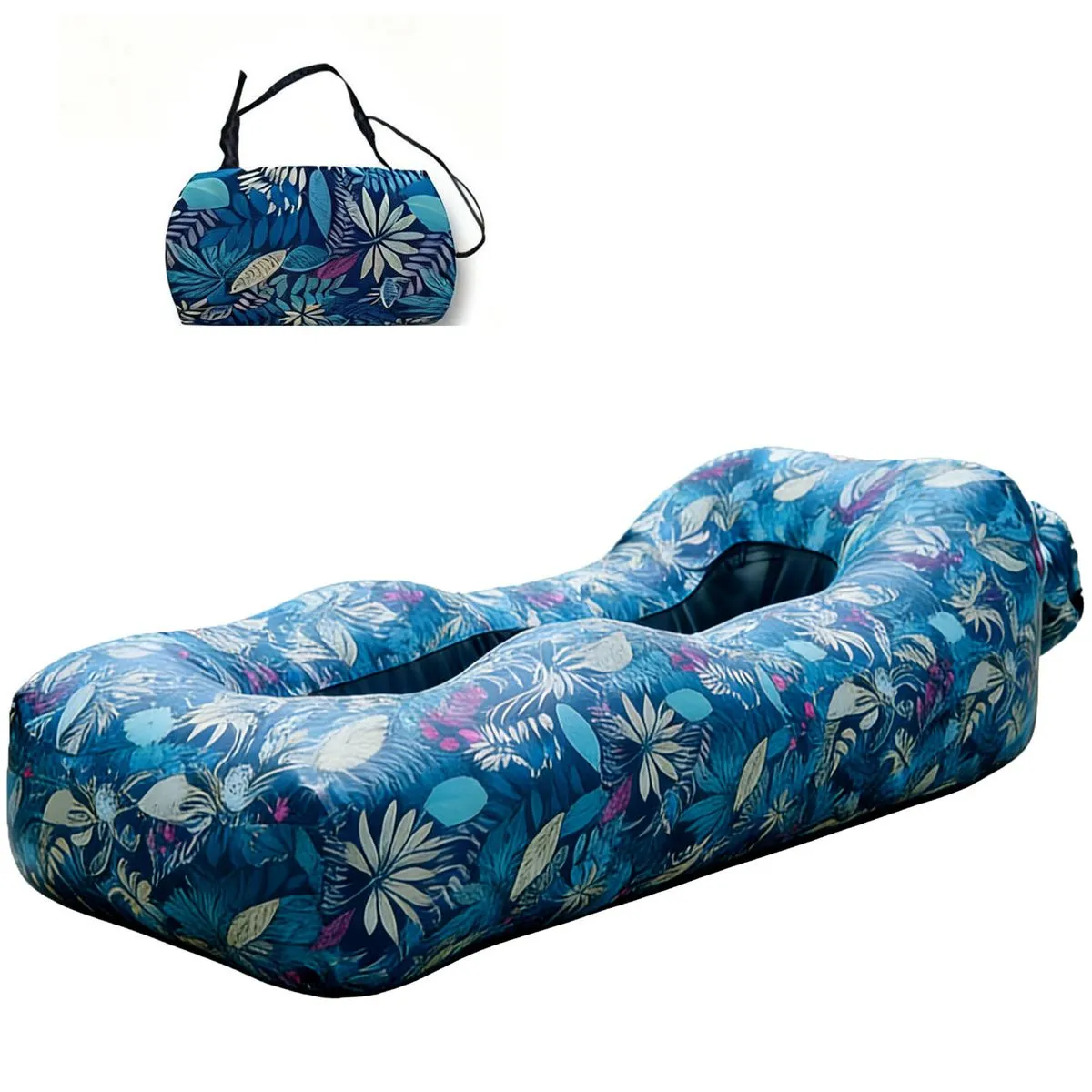 Inflatable Lounger Cushion Beach Chair Pool Air Sofa Hammock Couch with Bag - Blue