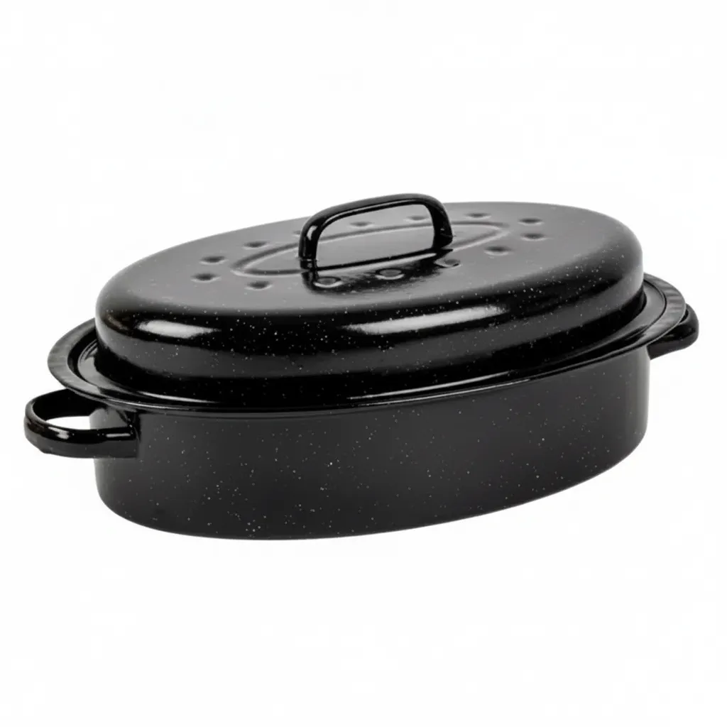 Kaufmann 5L Oval Enamel Coated Pan with Lid for Roasting and Baking