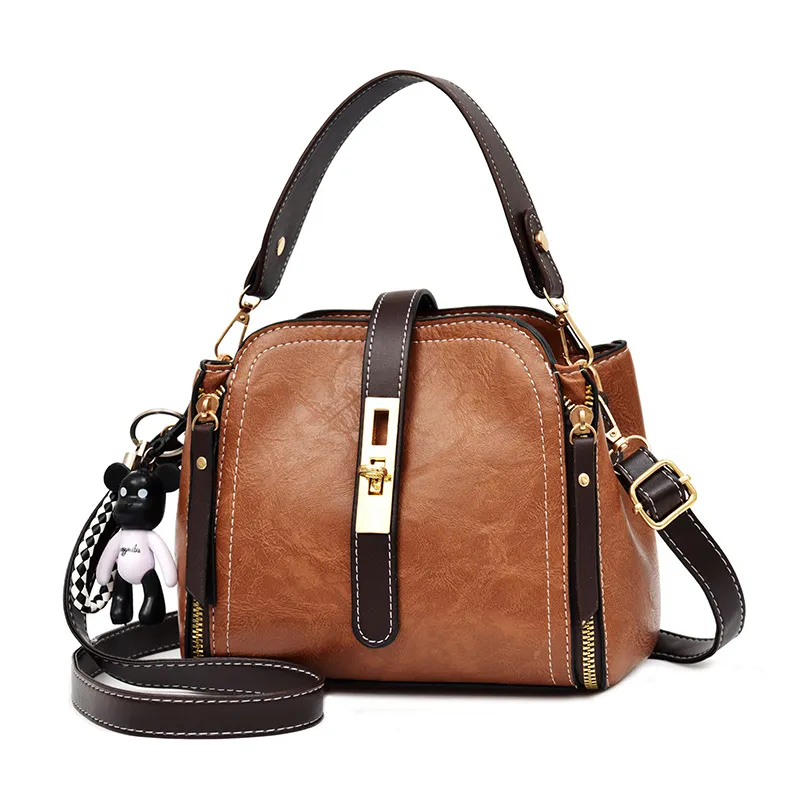 Ladies Fashion Classic Messenger PU Leather Shoulder Handbag - Brown