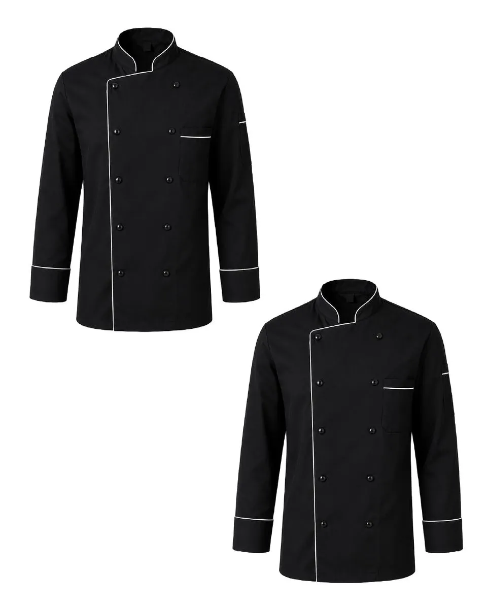 The Chef Collection - Black Cotton Twill Executive Chef Jackets - 2 Pack