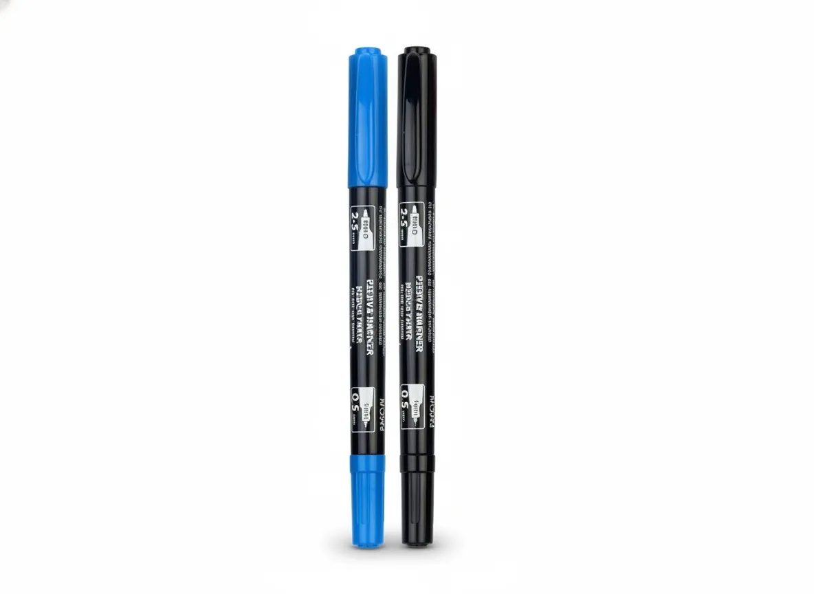 1Pack Permanent Marker Blue And Black Dual Tip Pen Markers 0.5mm 2-3mm