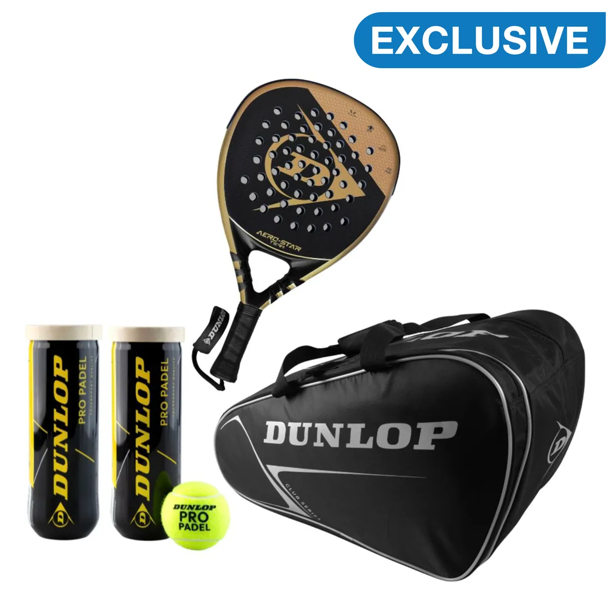 Dunlop Aerostar Team Bat & Paletero Club Padel Bag & 2 Pro Ball Tin Combo