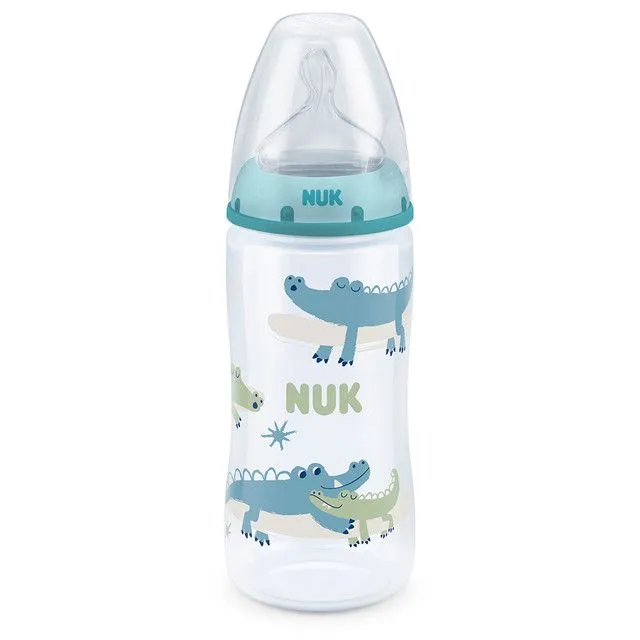 NUK Temperature Control Baby Bottle 300ml 0-6 Months, BPA-Free, Anti-Colic - Crocodile