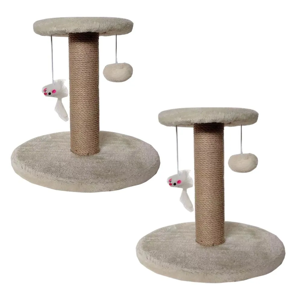 Pet Cat Climbing Tree Scratching Post With Mouse Set of 2 - 31cm - Cream White