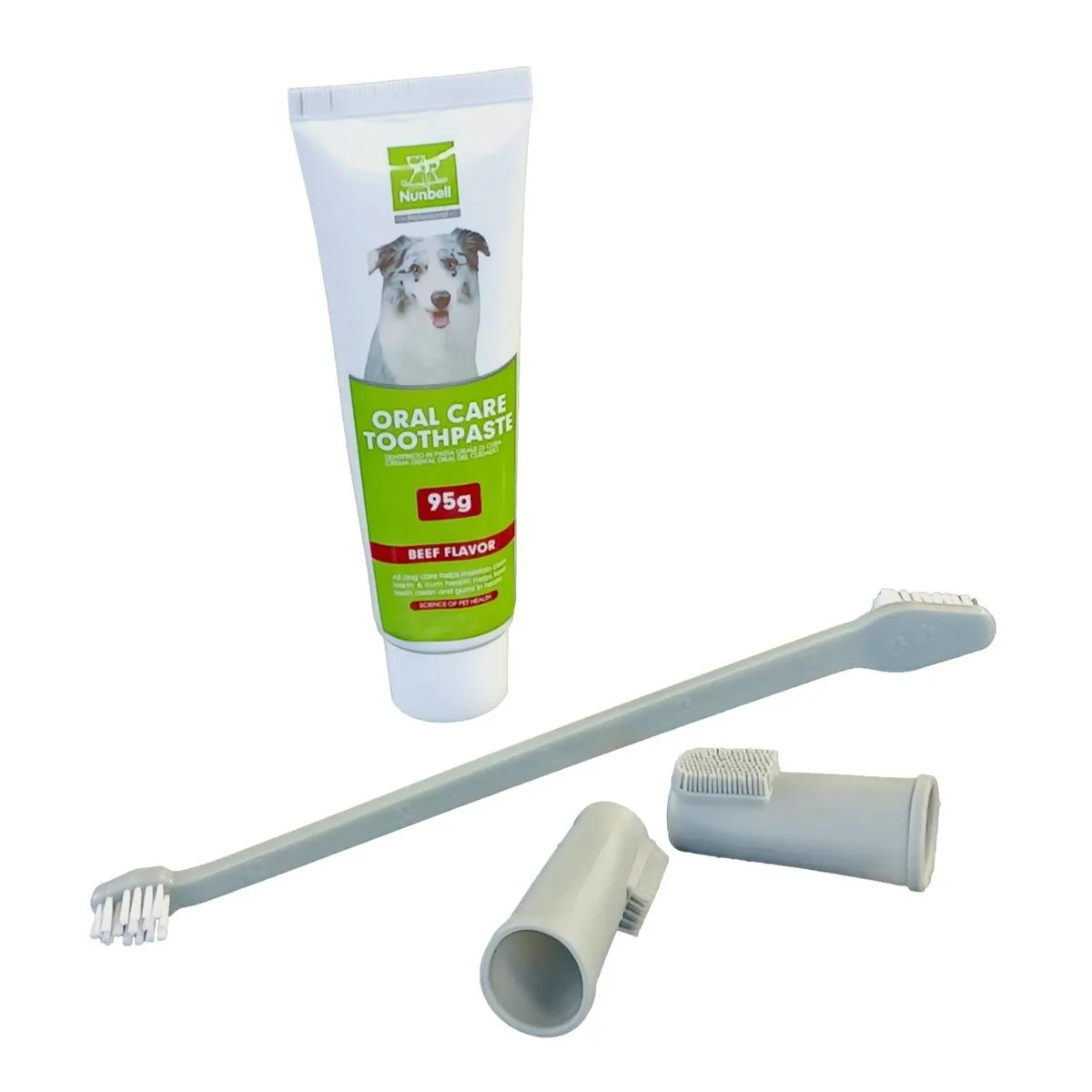 Nunbell Dog Dental Care Kit Dog Cat Pet Toothpaste Toothbrush Finger Brush - Grey