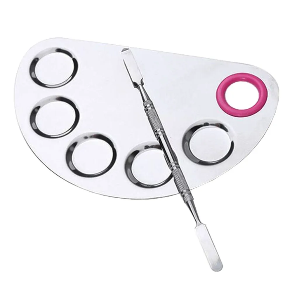 Half-Round 6 Holes Stainless Steel Mixing Paint Palette With Spatula Tool