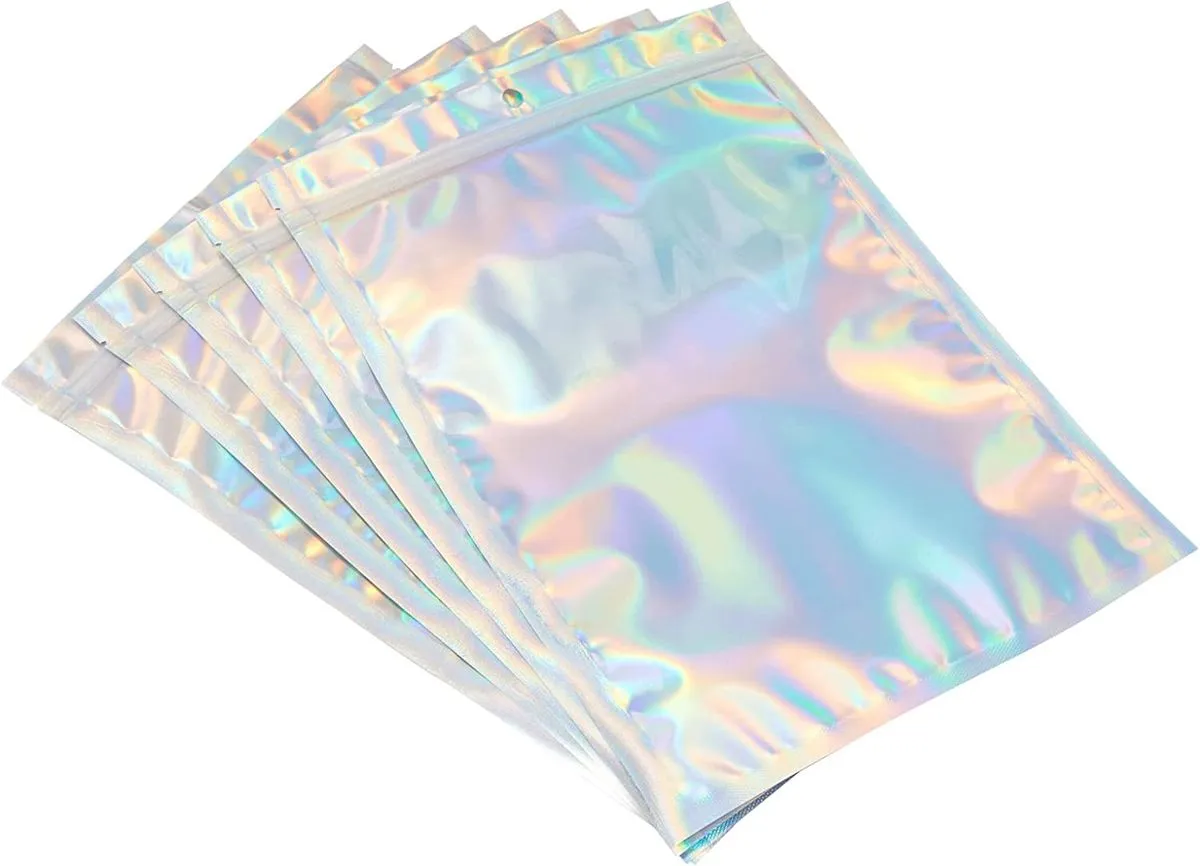 Resealable Silver Holographic Gift Food Travel Bags - 16x23cm