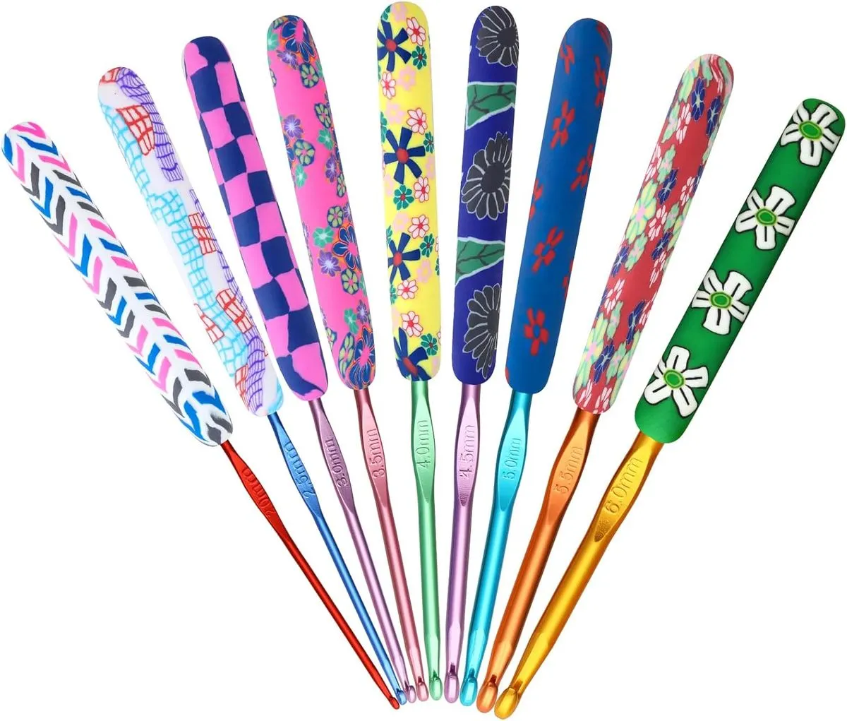 Crochet Hook 9-Piece Set, Ergonomic Soft Grip for Crocheting, Warm Crochet