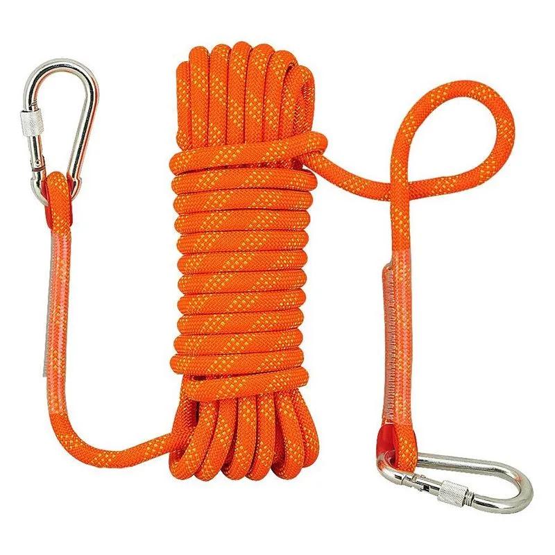 10M Rock Climbing Rope Diameter 12 mm Heavy Duty with 2 Carabiners