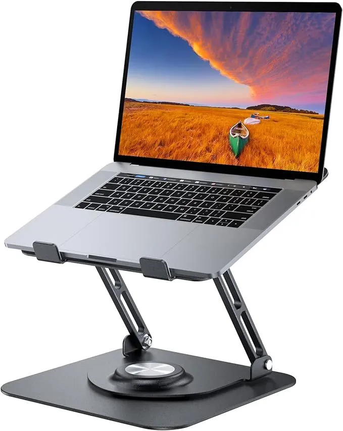 Laptop Stand with Adjustable Height and Angle, 360 Rotation PC Stand-Large - Black