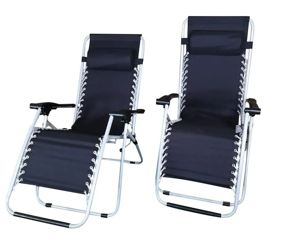 2 Garden Recliner Chairs - Zero Gravity - Black
