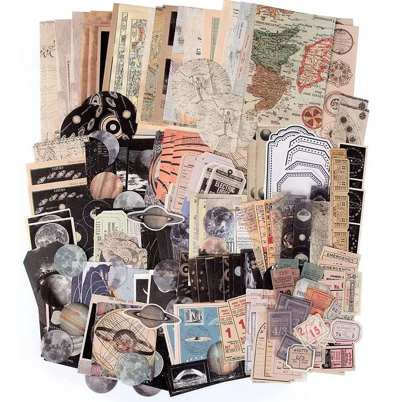Vintage Ephemera Scrapbook Sticker & Paper Bundle Set Moon Pack 200 Pieces