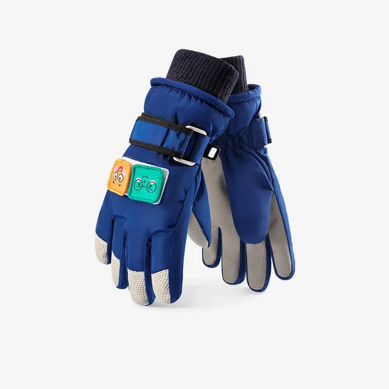 Children's Ski Gloves Outdoor Snow Riding Plush Thick Warm Gloves - Blue