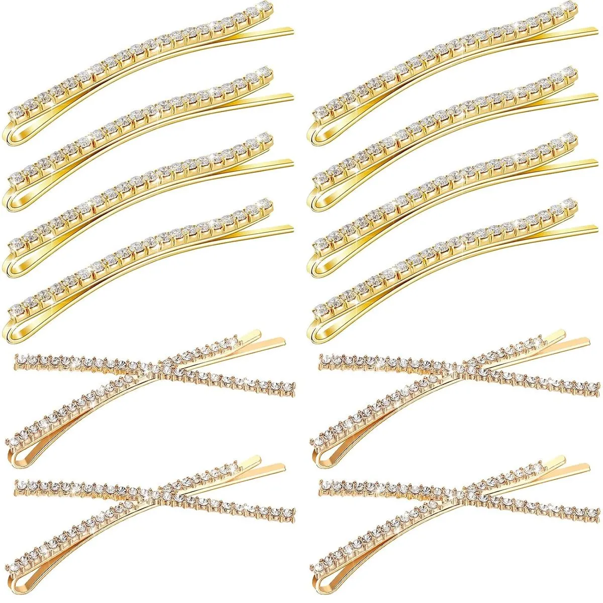 Rhinestone Bobby Pins Decorative Fancy Crystal Hair Clips - 12 Pieces - Gold