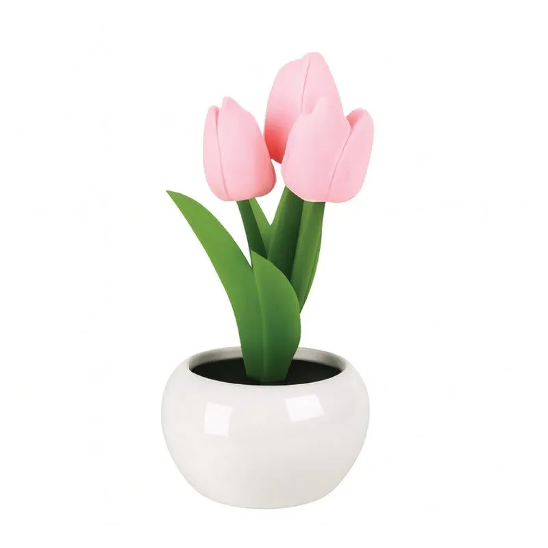 LED Artificial Tulip Pot Plant Light - Decorative Home Accent 3 Colors - Pink
