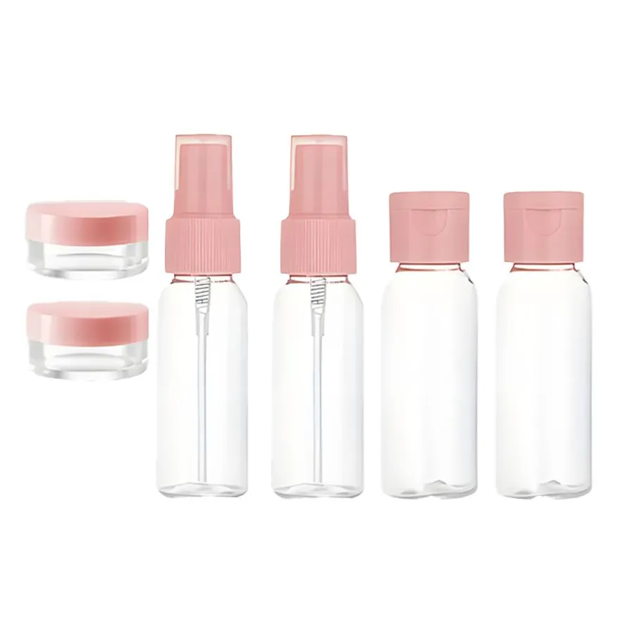 6 Pieces Travel Cleaning/Multipurpose 100ML Bottles & 2 Jars Set - Pink