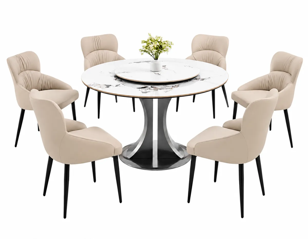 Modern Round Marble Dining Set 6 Seater