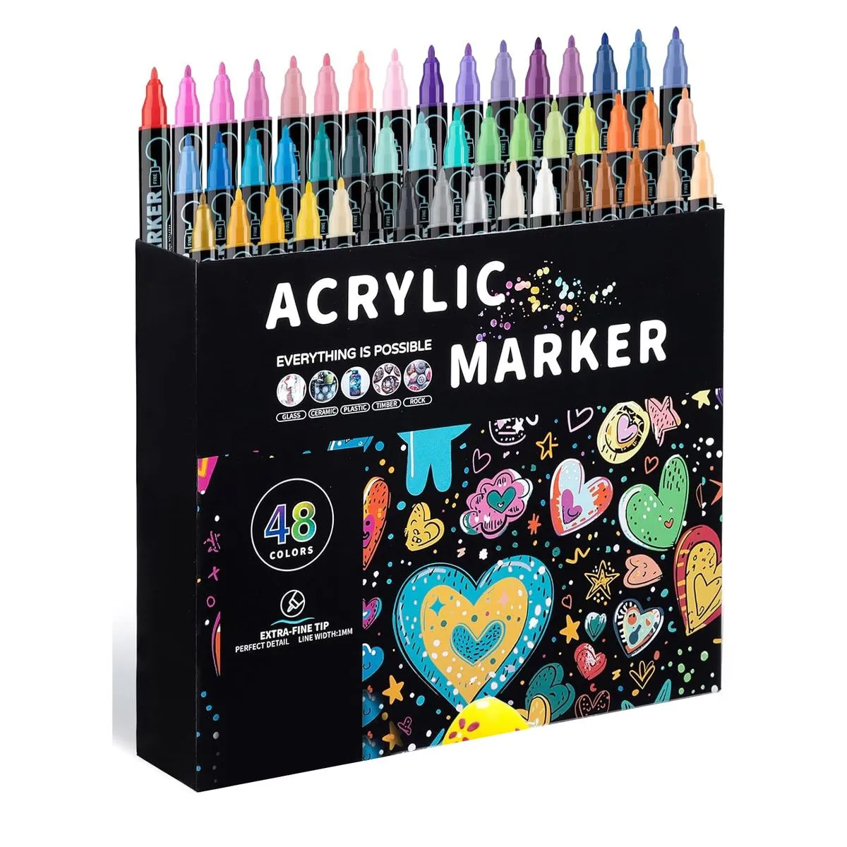 24/48 Colors Dual Tip Acrylic Paint Markers, 1-5 mm Fine & Broad Nibs