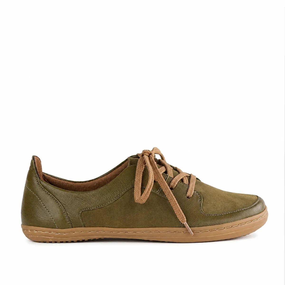 Froggie Women's Lace-up Barefoot Shoe -Olive Leather and Suede - 12829
