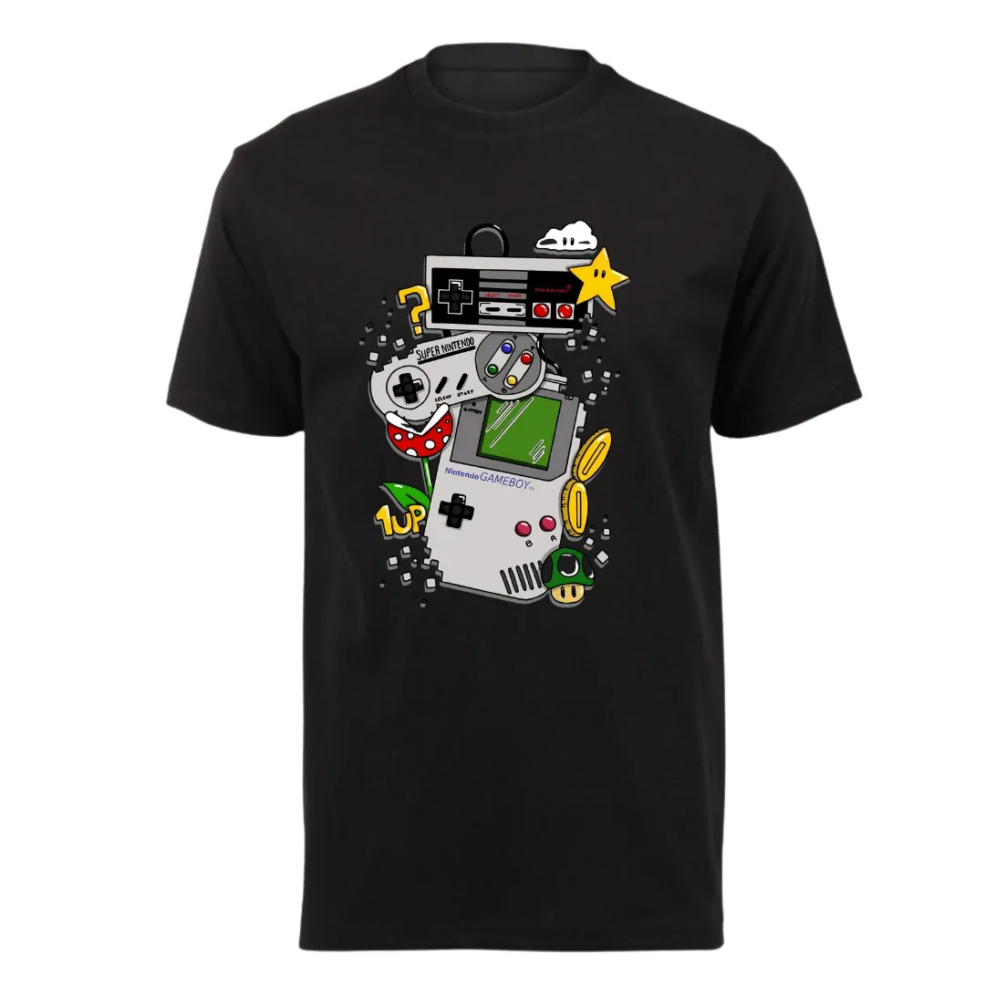 Kids Black Short Sleeve T-Shirt - Gamer Multi Controller Kids Graphic Tee
