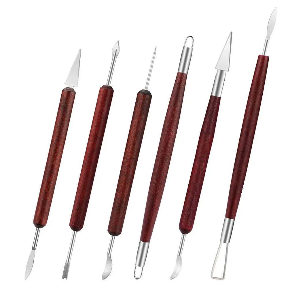 6 Pieces/Set DIY Sculpting Pottery Clay Tools Wood Handle Pottery Set