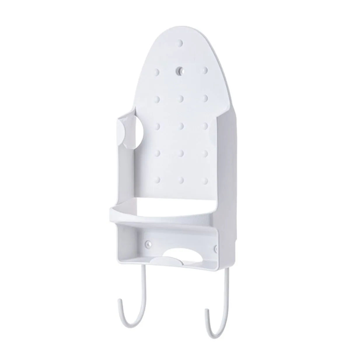 Iron Holder Electric Iron Organizer Wall Mounted Iron Stand Rack with Hooks - White