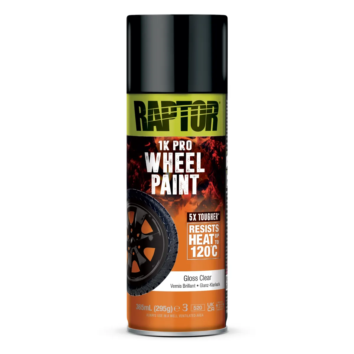 Raptor 1K Pro - Wheel Paint 120 Celsius Aerosol 295grams (378ml) - Gloss Clear