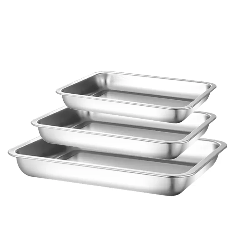 Rectangular Stainless Steel Roasting Pan - 3 Pack with Various Sizes
