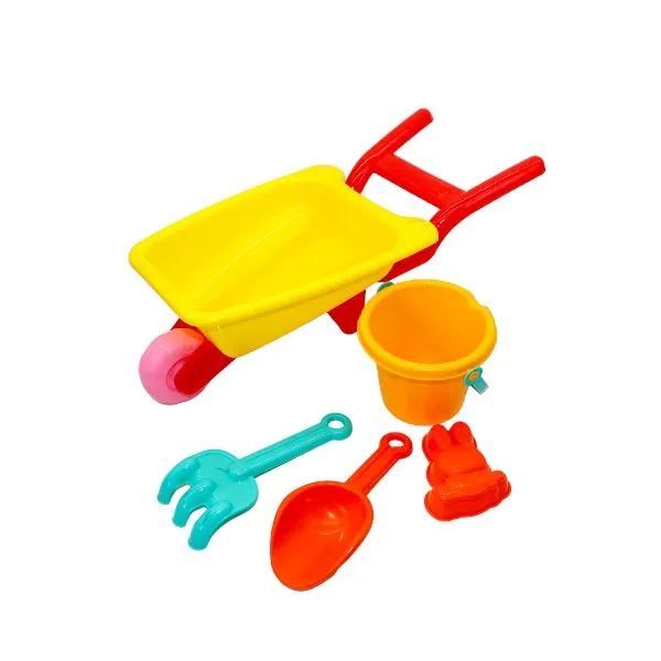 Beach Toys - Kids Beach Wheelbarrow Playset With Accessories - 5 Piece - Yellow Wheel Barrow
