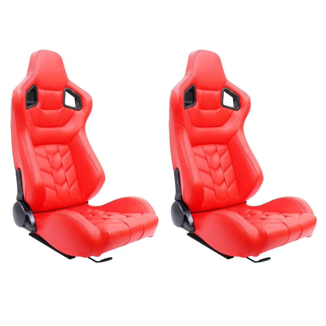 Evo Reclinable Arrow V2 Design PU Leather Racing Seats - Red - Set