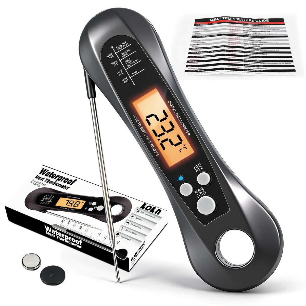 Digital Meat Thermometer Instant Read Backlit LCD Probe for Braai and Oven