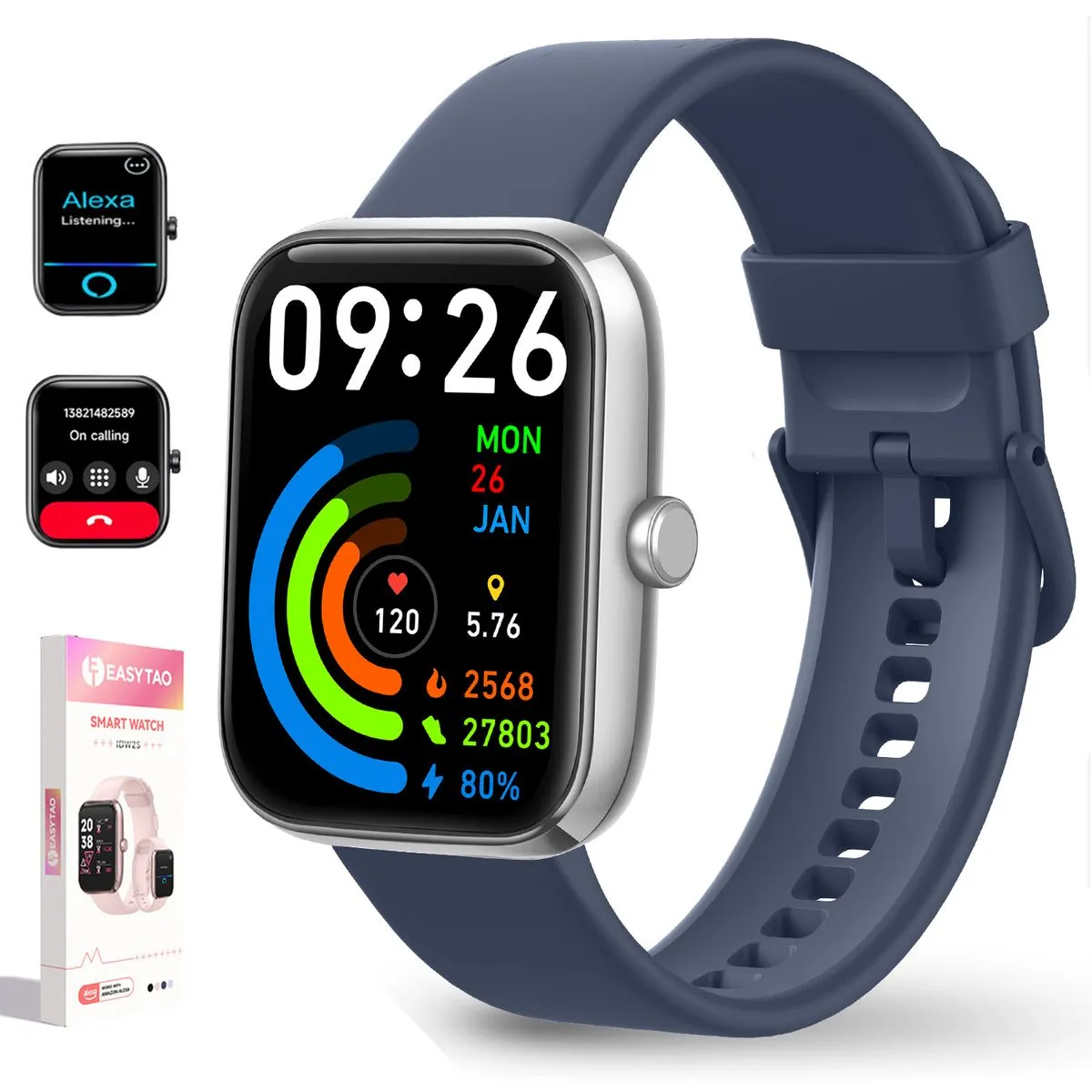 Smart Watch Alexa for Women Men Fitness Smartwatches IP68 Waterproof -Blue