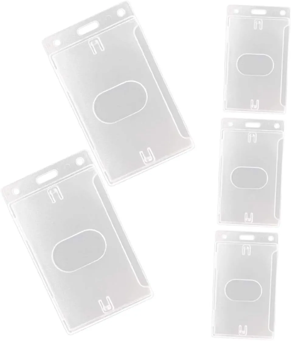 5-Pack Plastic ID Badge Holders with Side Insert Rigid Card Protectors