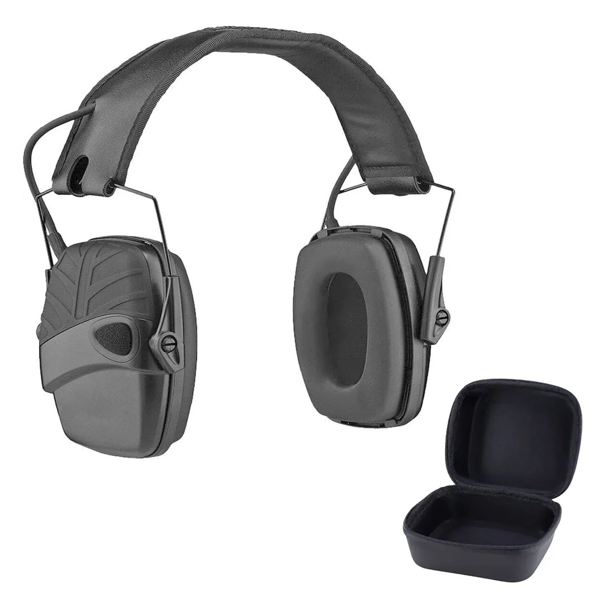 Electronic Headphones Ear Muffs Foldable 6X Amp, NRR 25dB w/3.5mm Jack - Black