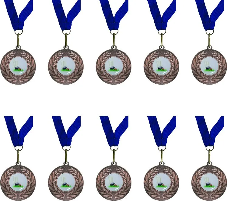 Domed Cricket Bronze Medal with Blue Ribbon kit