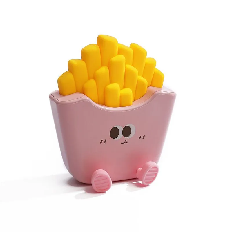French Fry Night Light with Tap Control, USB Rechargeable Kids Bedside Lamp - Pink