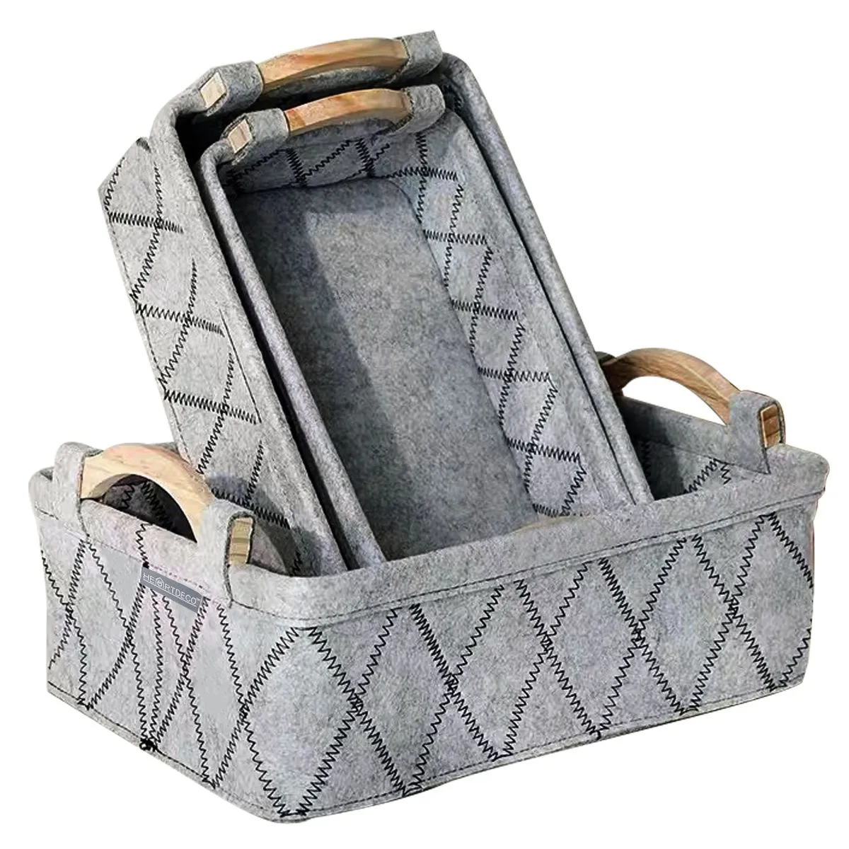 Heartdeco Felt Storage Basket Organizer 3 Pieces Set