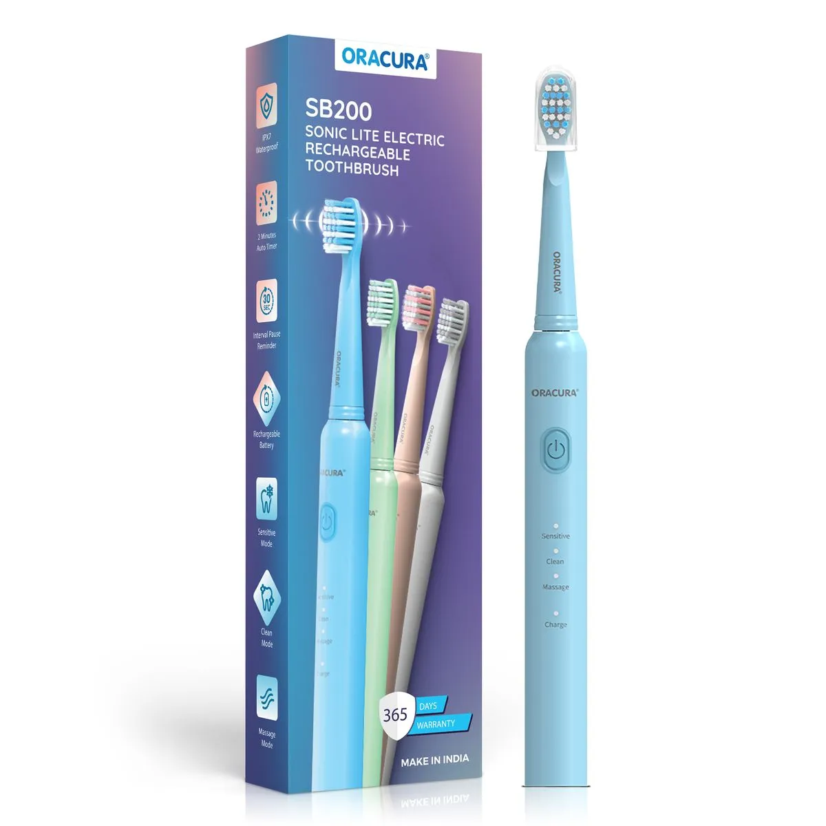 ORACURA SB200 Sonic Lite Electric Rechargeable Toothbrush - Blue