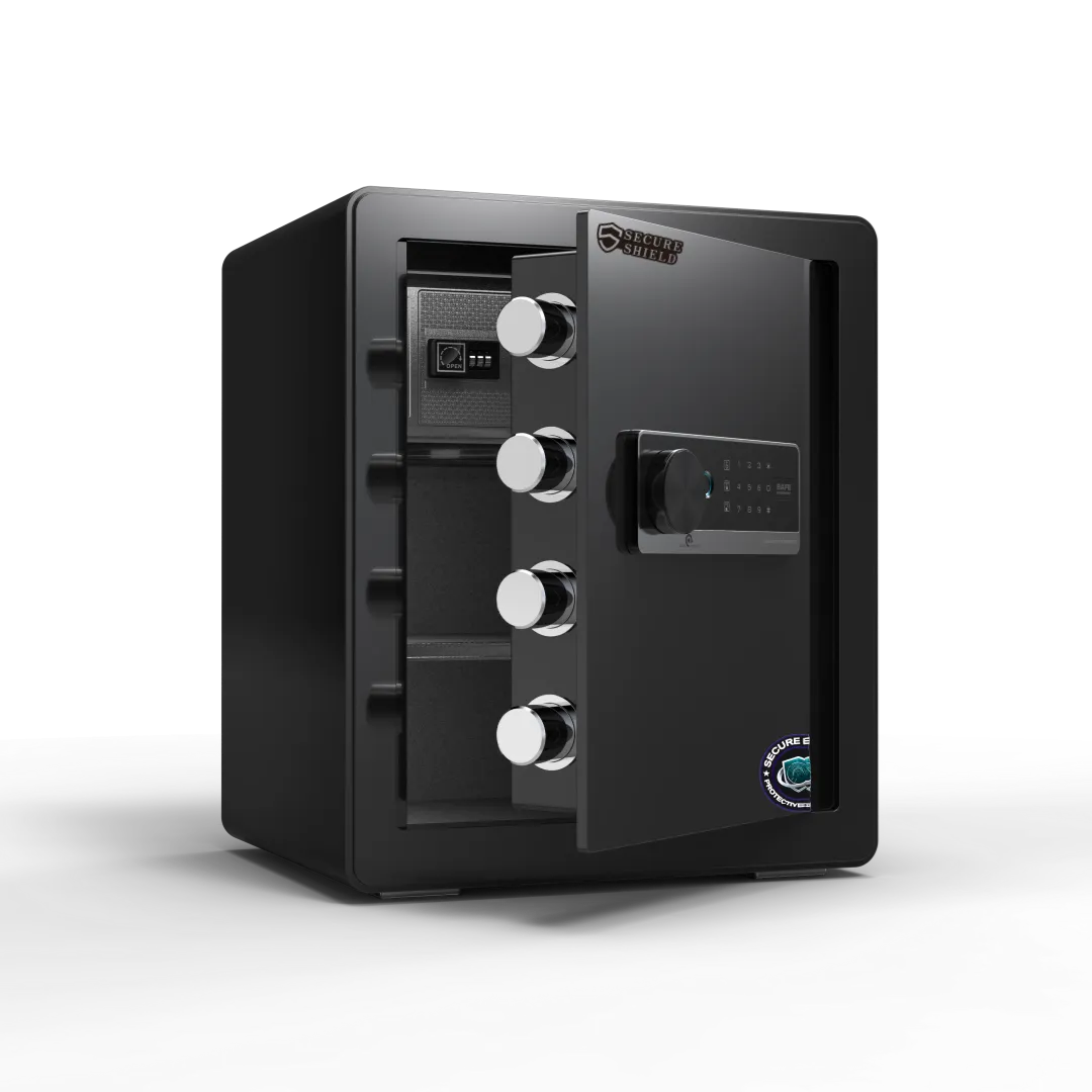 Steel 45cm High Fingerprint Alarmed Security Safety Box with H Touch Screen - Black