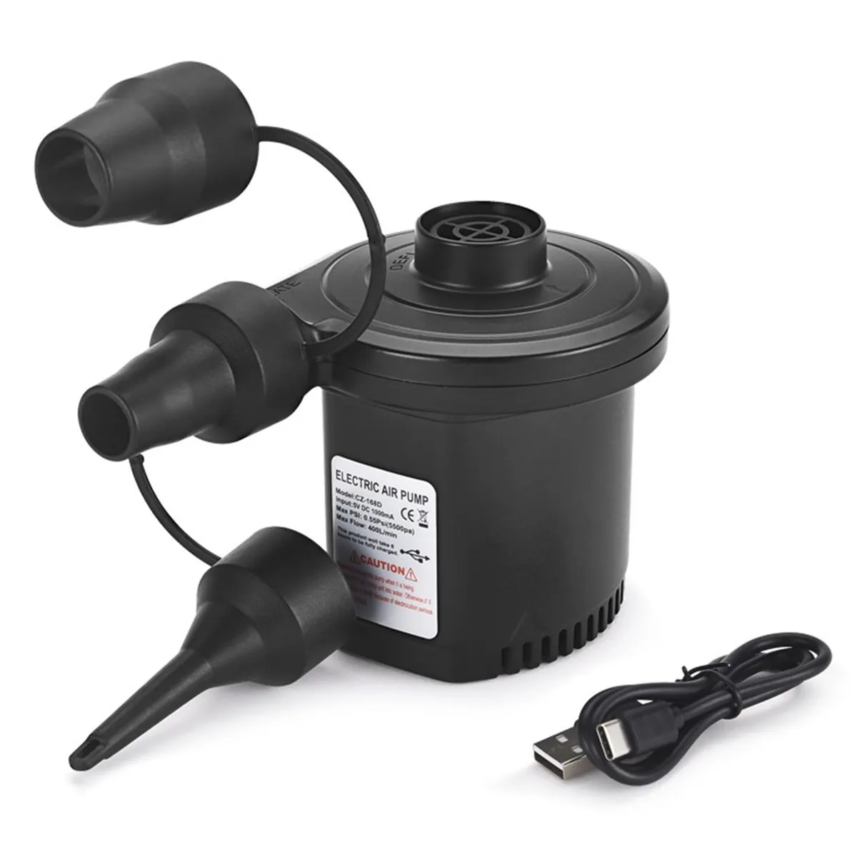 Electric Air Pump, Portable Fast Inflatable Air Pump With 3 Nozzles
